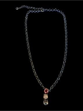 Delicate Pink Crystal Pendant Necklace - Adj. 18”-21” Silver-tone EUC
